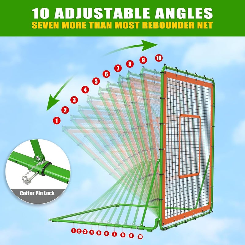 KingDolly 4x4.5FT Overlocked Seam Baseball Rebounder Net, Bounce Back Net with 10 Ball Return Angles, Reinforced Pitch Back Net for Fielding, Pitching Drills & Solo Practice, Multi-Sport Training - Image 3